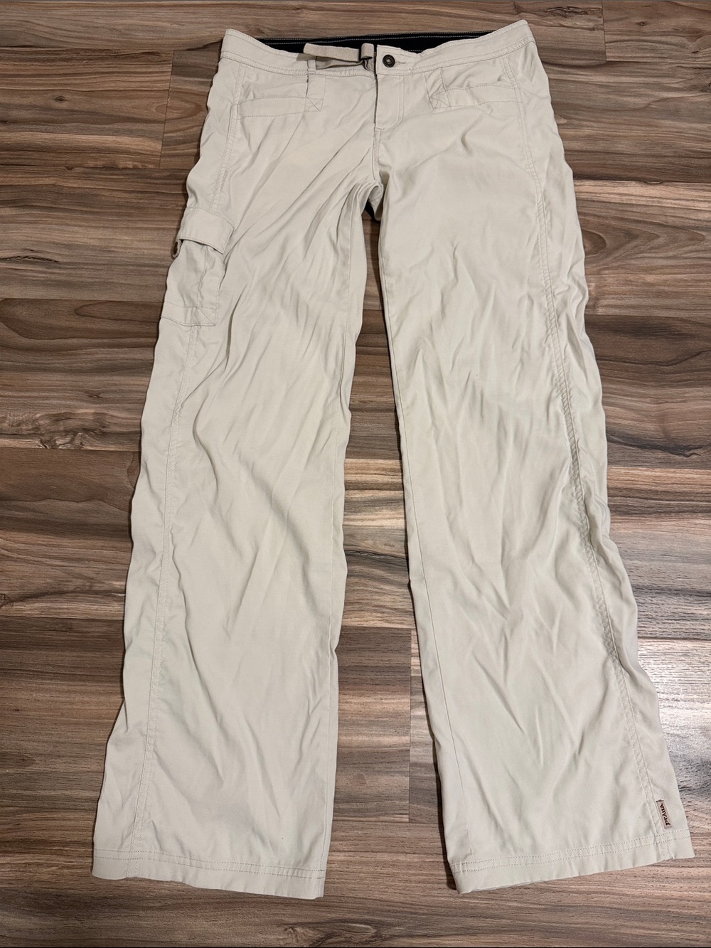Prana Women's Beige Nylon Belted Adjustable Cargo Hiking Pants Sz. 8 Gorpcore